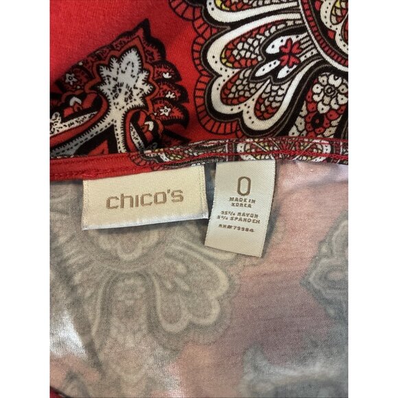 Chico's Womens Red Paisley Print Blouse Size S Rayon Spandex - Picture 5 of 6